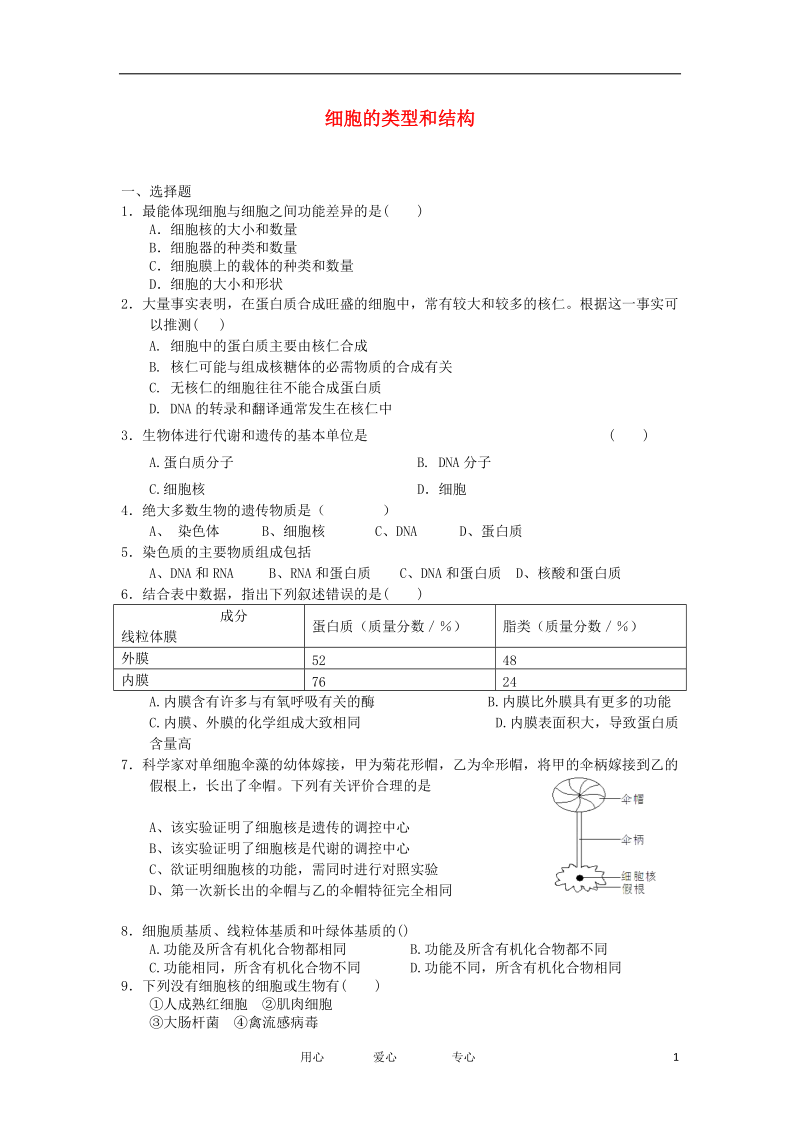 2012高一生物 3.2细胞的类型和结构26每课一练 苏教版必修1.doc_第1页