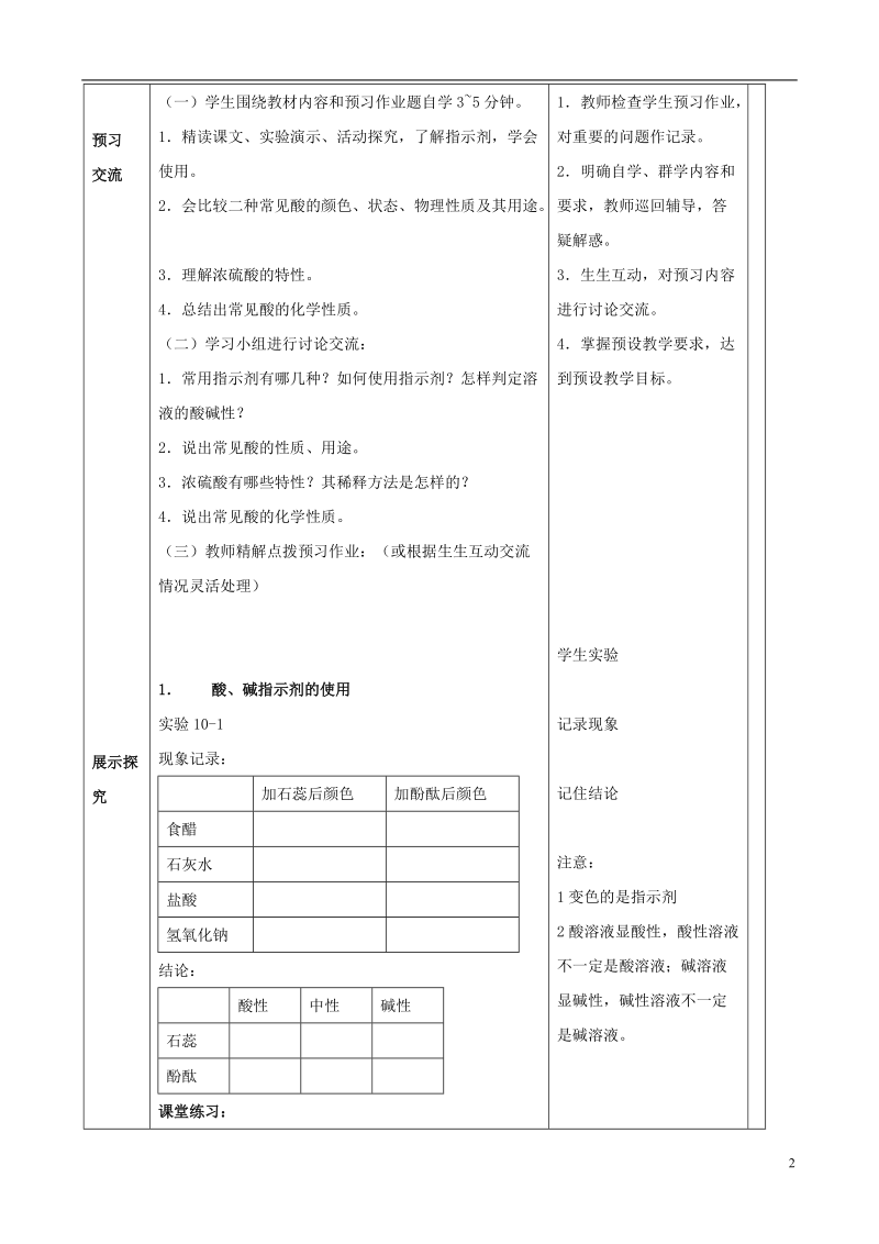 江苏省启东市初中化学 10.1 常见的酸和碱学案（1）（无答案）.doc_第2页