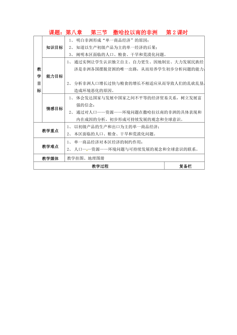 七年级地理下册 第3节《撒哈拉以南的非洲》教案2 新人教版.doc_第1页