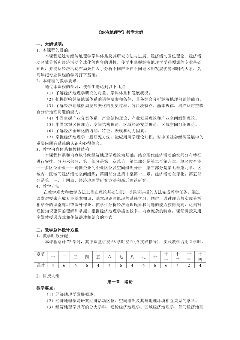 经济地理学教学大纲.doc_第1页