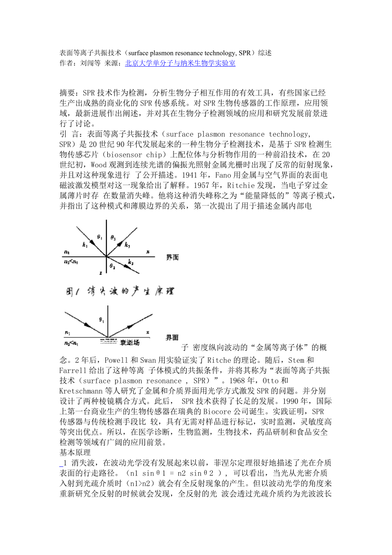 表面等离子共振技术SPR综述.doc_第1页