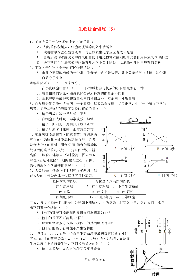 湖北省枝江五中2012高考生物二轮复习 周周练（5）.doc_第1页