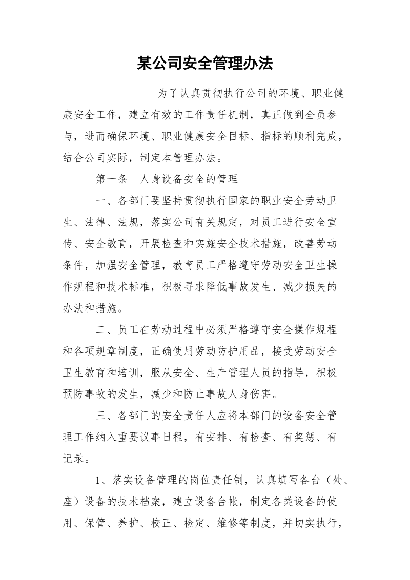 某公司安全管理办法.docx_第1页