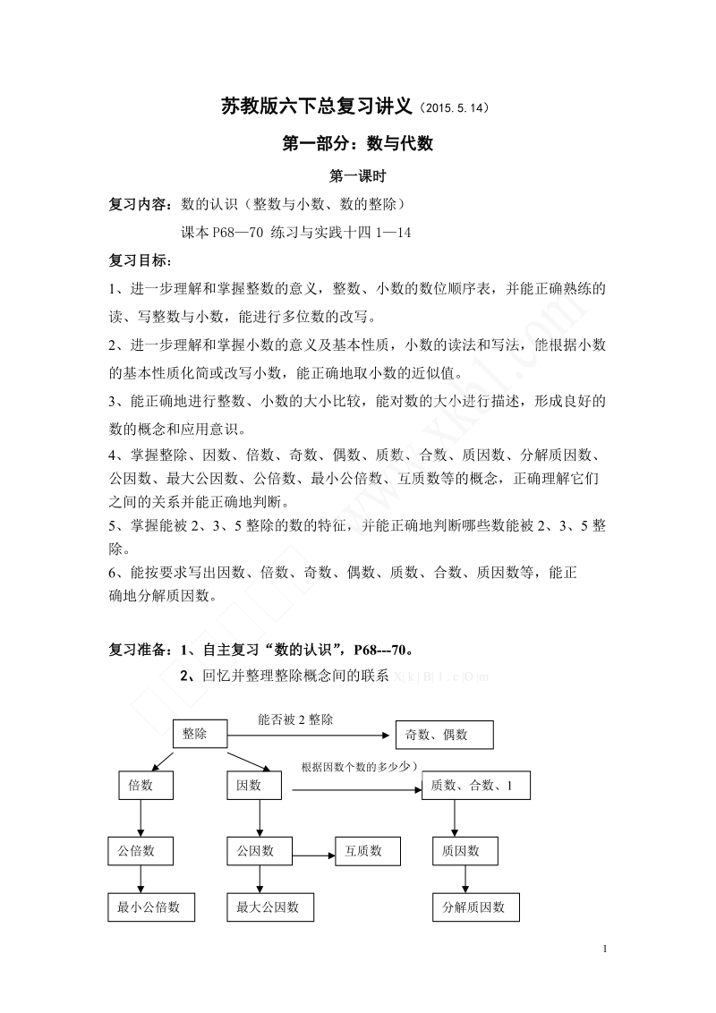 新六年级下册数学第六单元总复习数与代数数的认识第一课时.doc_第1页