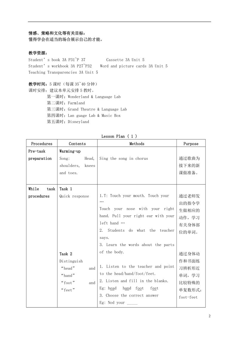 三年级英语上册 Unit 5 Period 1-2教案 上海新世纪版.doc_第2页