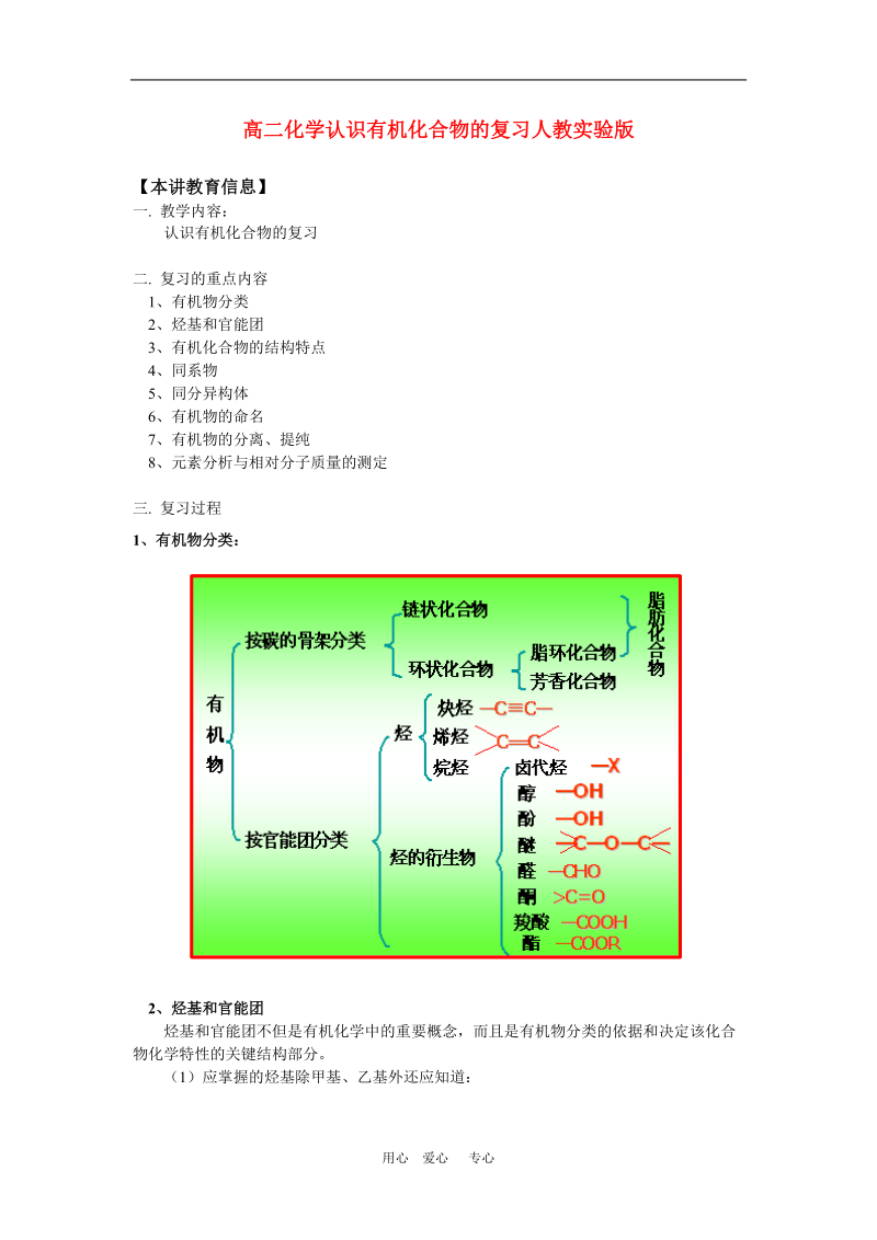 高二化学认识有机化合物的复习人教实验版.doc_第1页