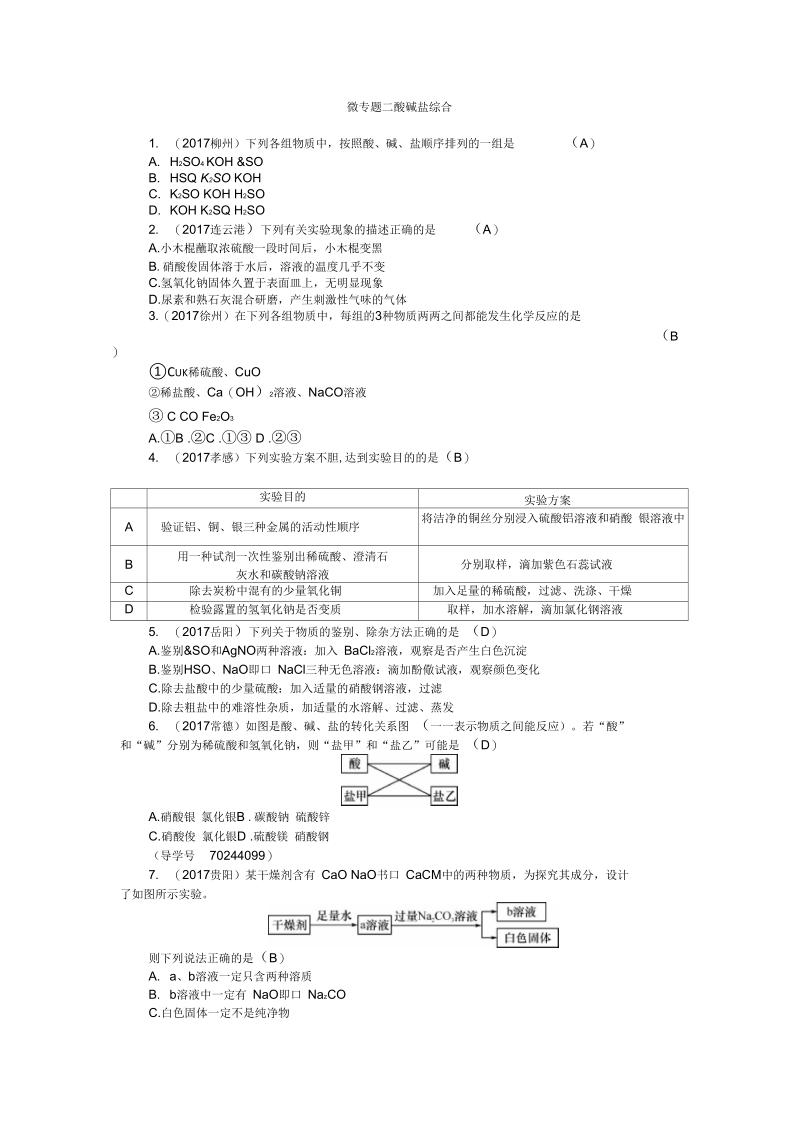 中考化学微专题二酸碱盐综合.docx_第1页