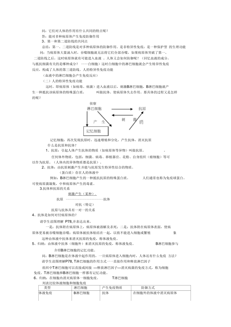 科学九年级下浙教版3.3身体的防卫教案2.docx_第2页