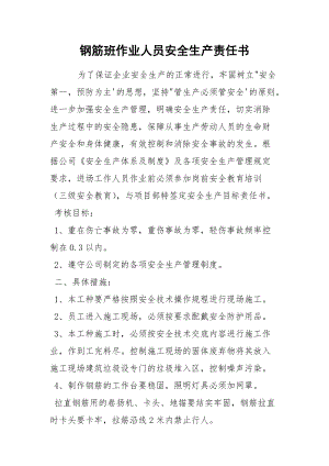 钢筋班作业人员安全生产责任书.docx