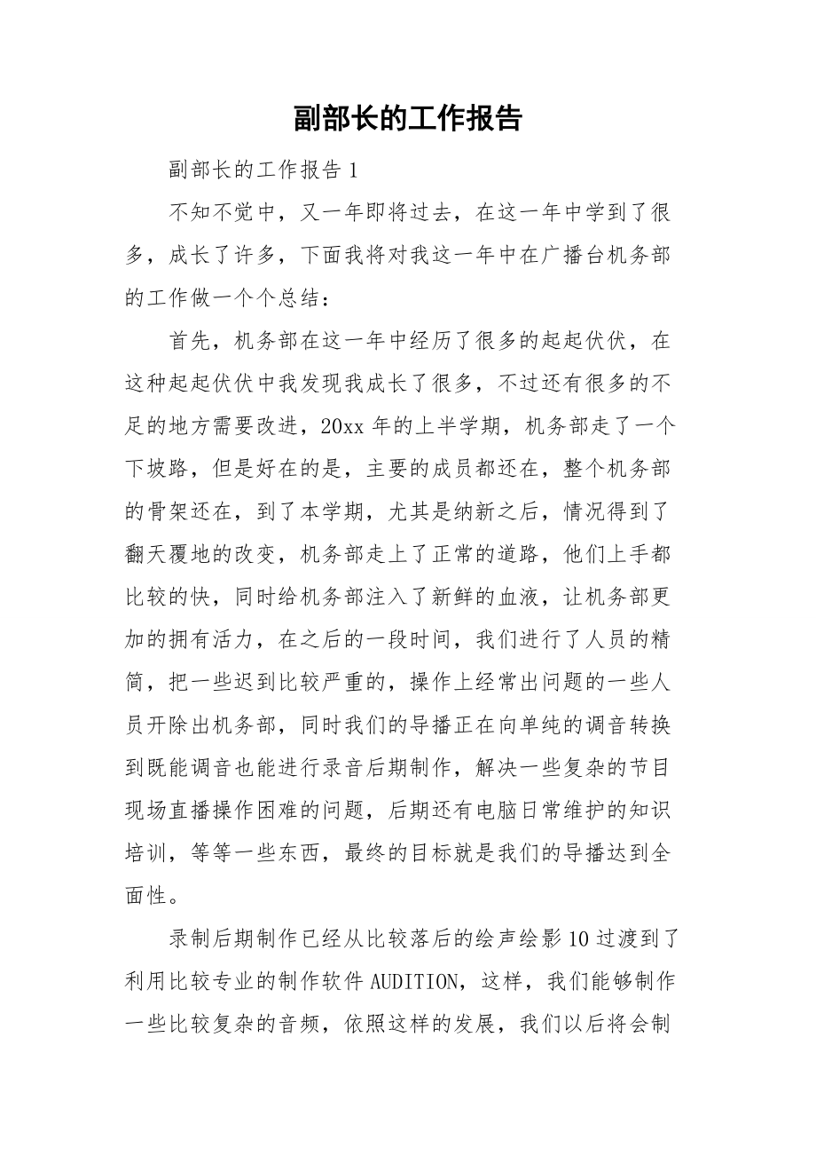 副部长的工作报告.doc_第1页