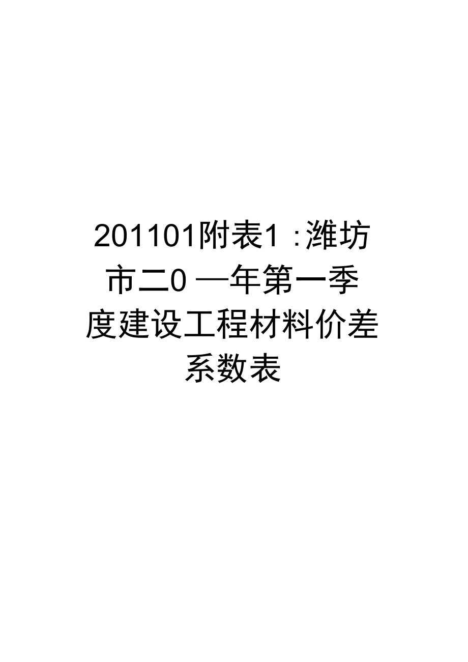 最新01附表1：潍坊市二0一一年第一季度建设工程材料价差系数表.doc_第1页