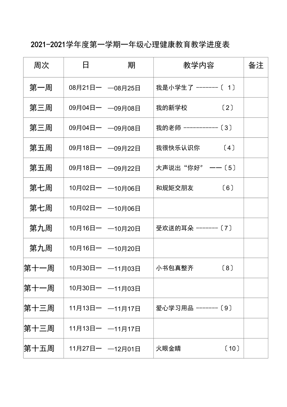 心理健康教学进度计划.docx_第1页