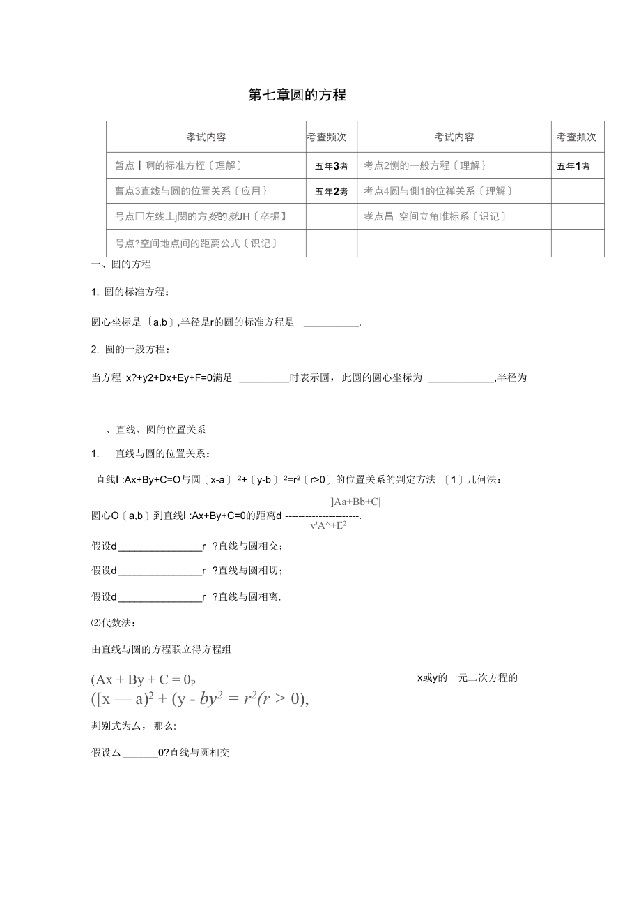 (全国)高考数学一轮复习第七章圆的方程学案理.docx_第1页