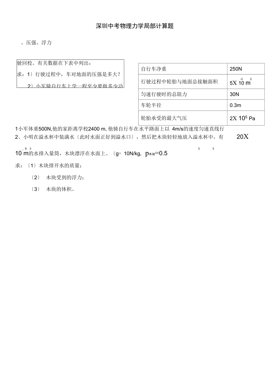 2021中考物理力学计算题精选专题.docx_第1页