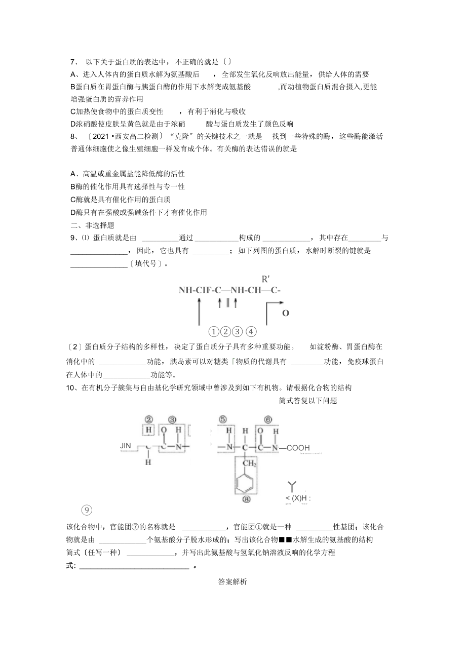 2021人教版高中化学选修一13《生命的基础蛋白质》能力提升训练.docx_第2页