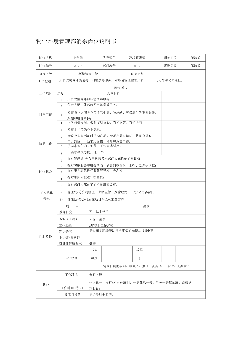 物业环境管理部消杀岗位说明书.doc_第1页