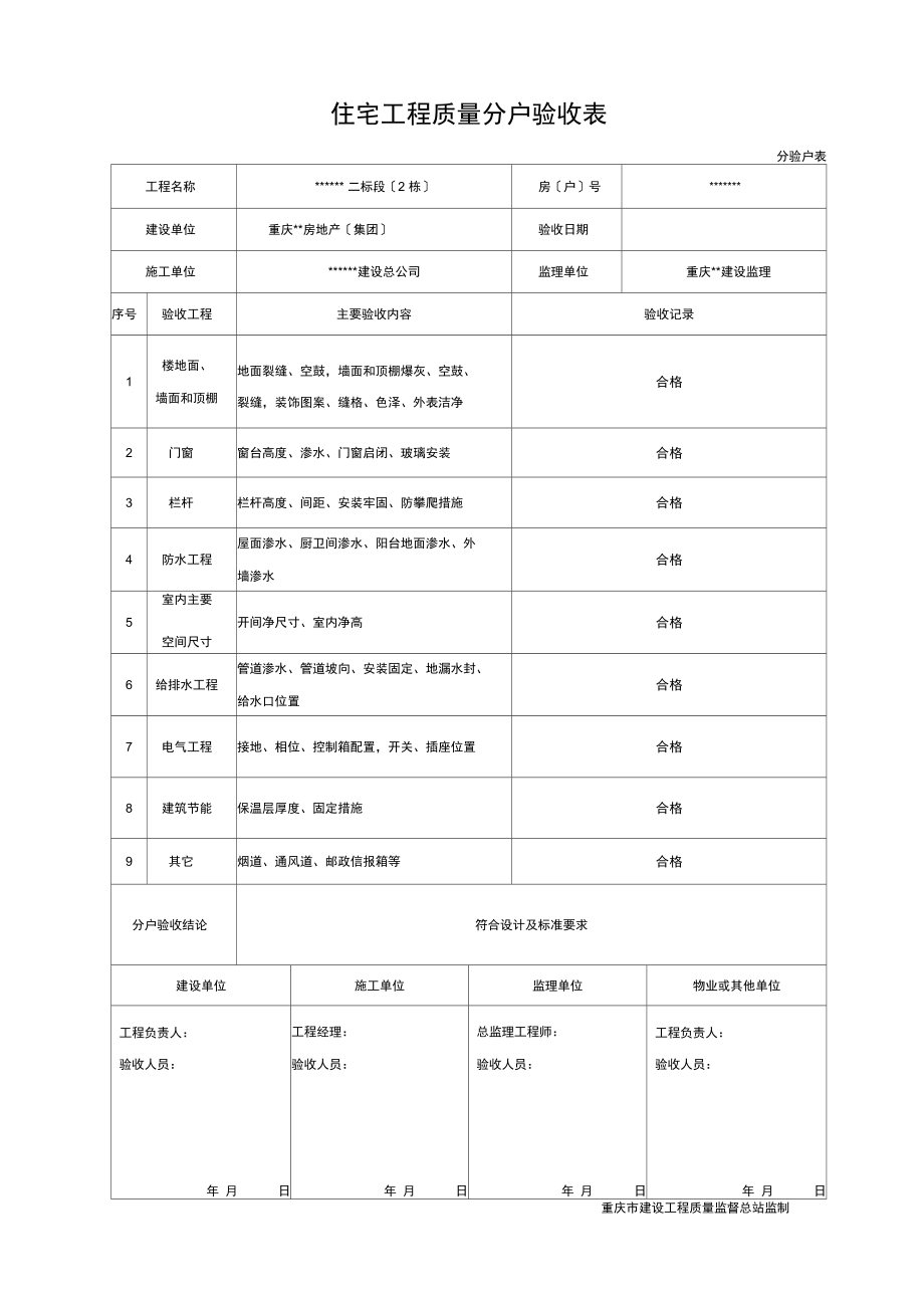 住宅工程质量分户验收表(新表格).docx_第1页