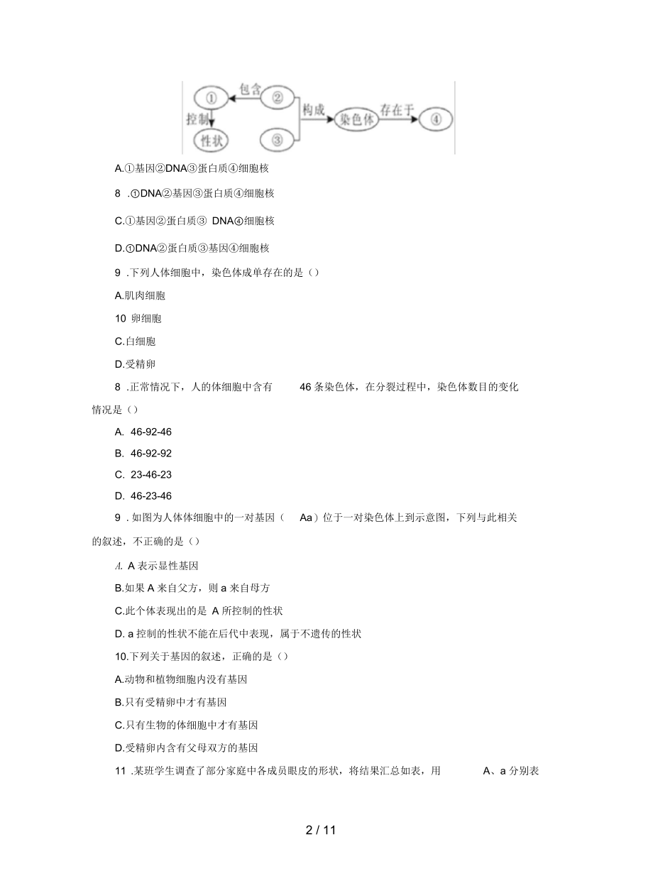 人教通用中考生物一轮复习第27讲生物的遗传与变异限时检测卷.docx_第2页