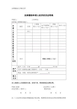 法律援助申请人经济状况证明表.doc