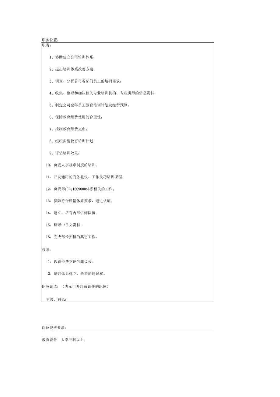 理想科学公司教育培训岗位说明书.docx_第2页