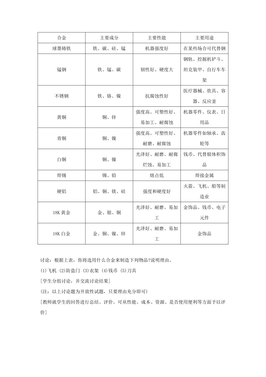 九年级化学下册 8.1《金属材料》（第2课时）教案 （新版）新人教版.doc_第3页