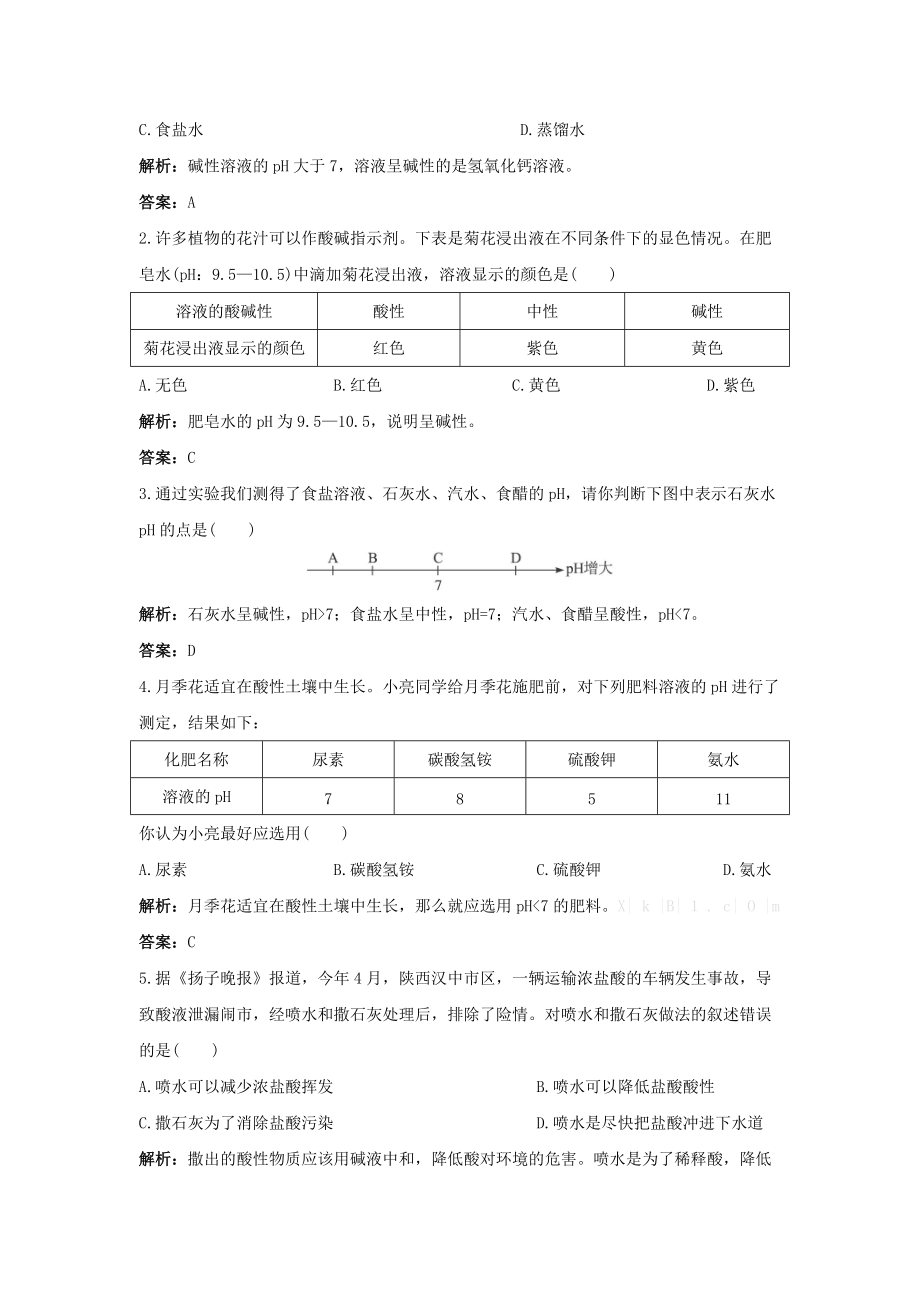 九年级化学下册 10 酸和碱 课题2 酸和碱的中和反应习题 （新版）新人教版.doc_第2页