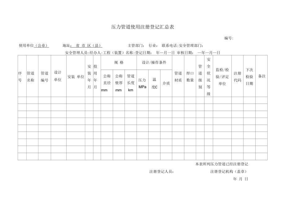 压力管道使用注册登记汇总表.docx_第1页