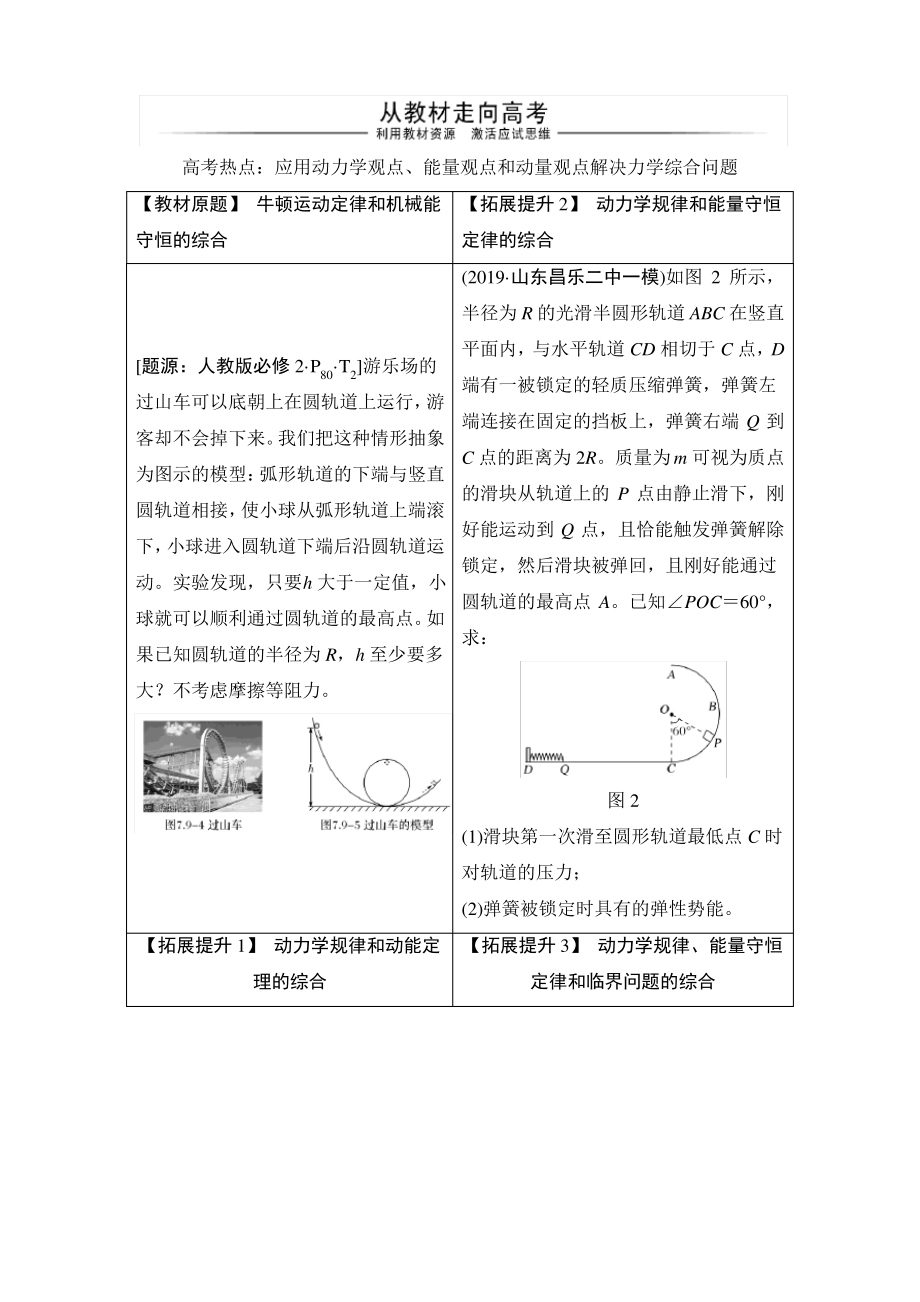 从教材走向高考高考热点应用动力学观点、能量观点和动量观点解决力学综合问题.pdf_第1页