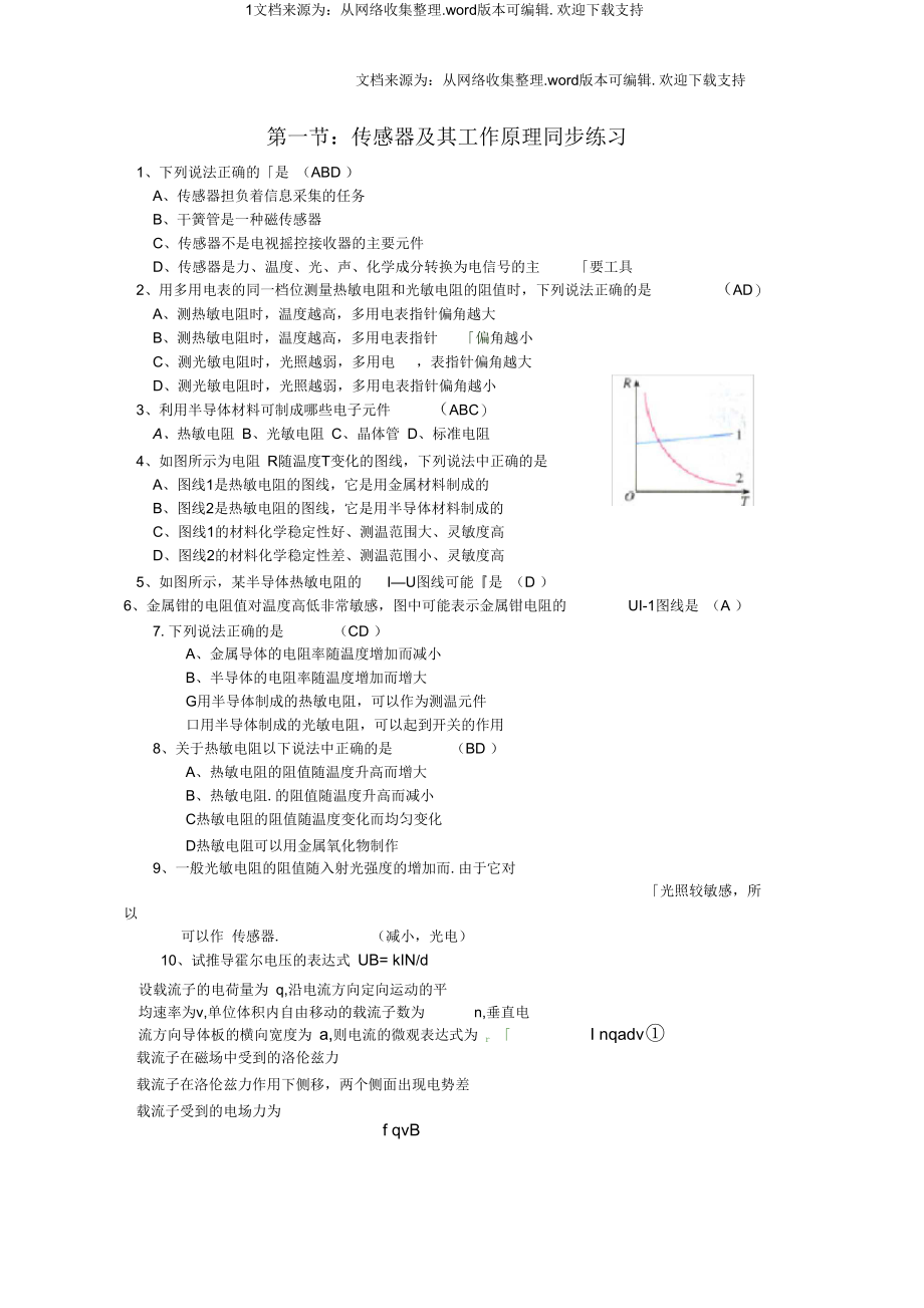 新课标人教版32选修三61传感器及其工作原理同步试题2.docx_第1页