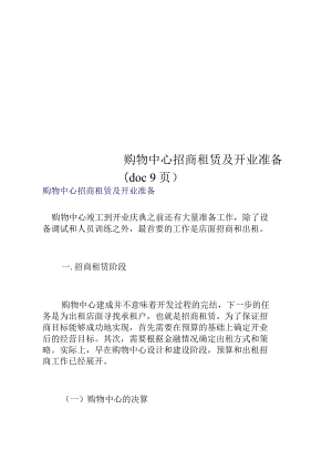 购物中心招商租赁及开业准备(doc9页).docx