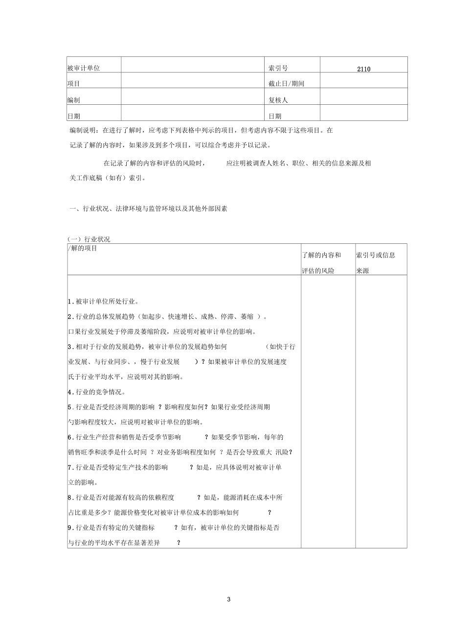 风险评估工作底稿——了解被审计单位及其环境(不包括内部控制)概述.docx_第3页