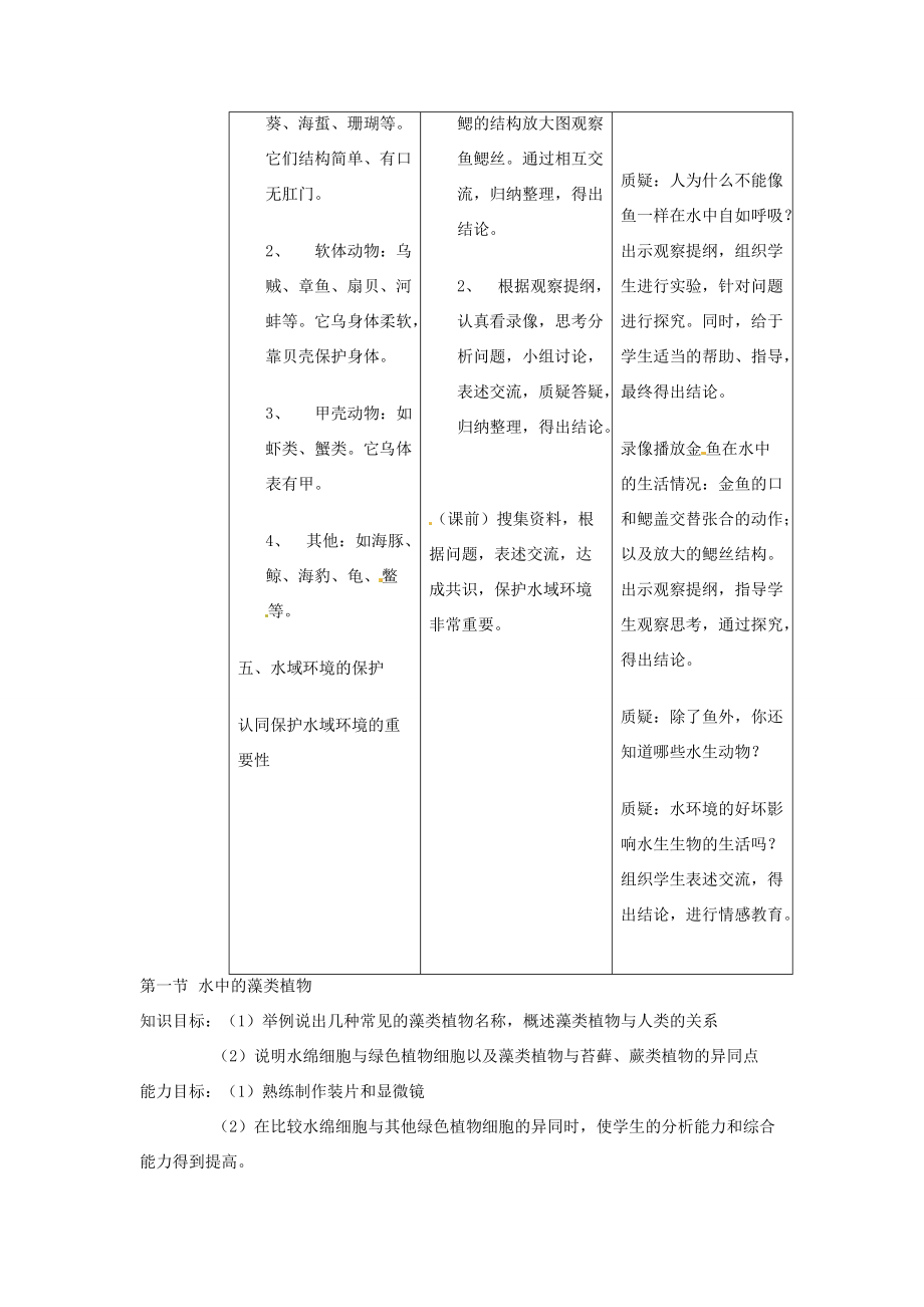 七年级生物下册 10.1《水中的动物》教案 苏科版.doc_第3页