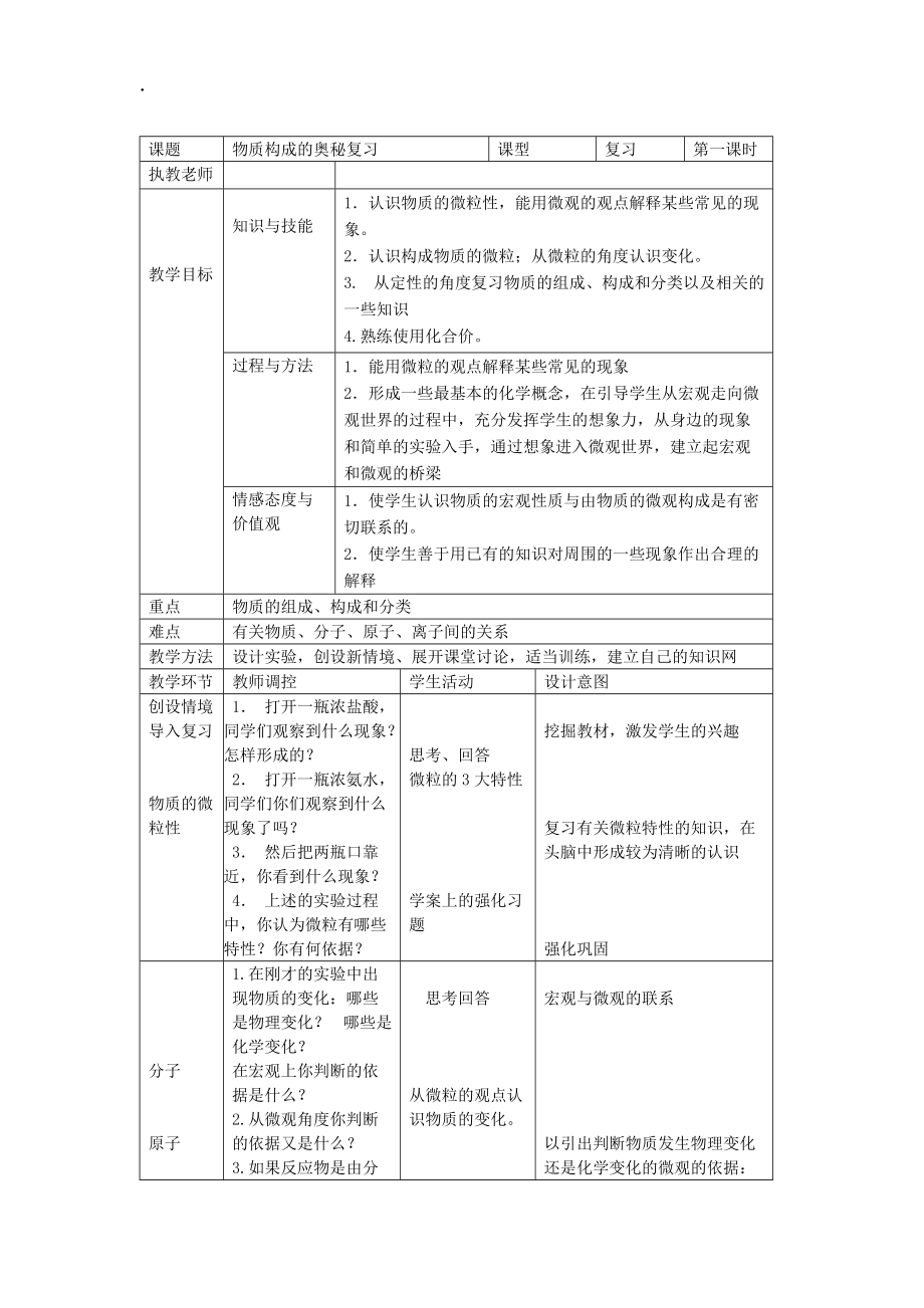 江苏省常州市新北区实验学校沪教全国版化学九年级全册《第三章 物质构成的奥秘》复习教案.docx_第1页