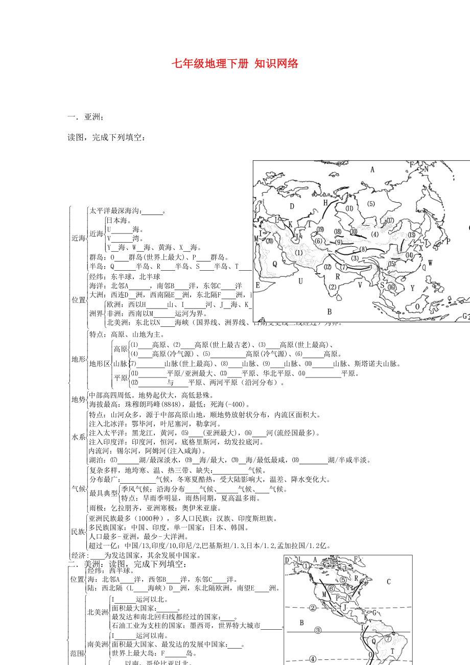 湖南省宁乡县三仙坳七年级地理下册 知识网络 湘教版.doc_第1页