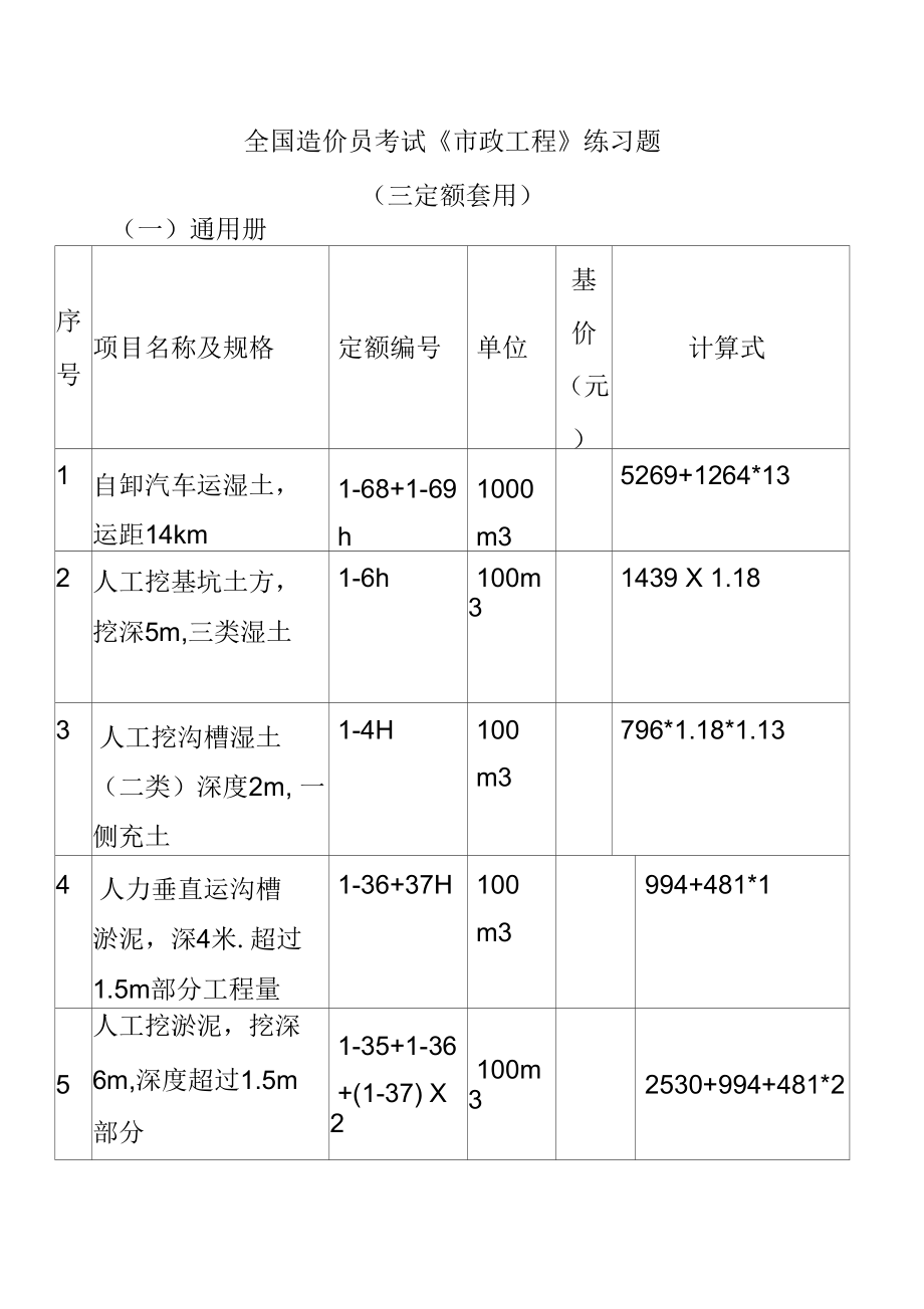 全国造价员考试《市政工程》练习题(三定额套用).docx_第1页