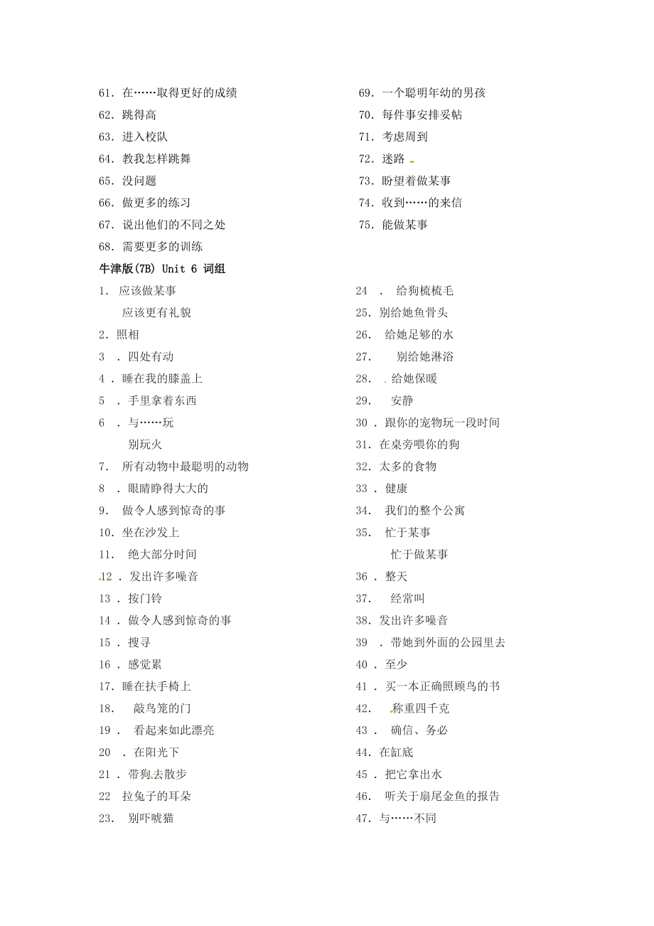 江苏省江阴市璜土七年级英语下册《7B Unit 5、6》词组素材 牛津版.doc_第2页