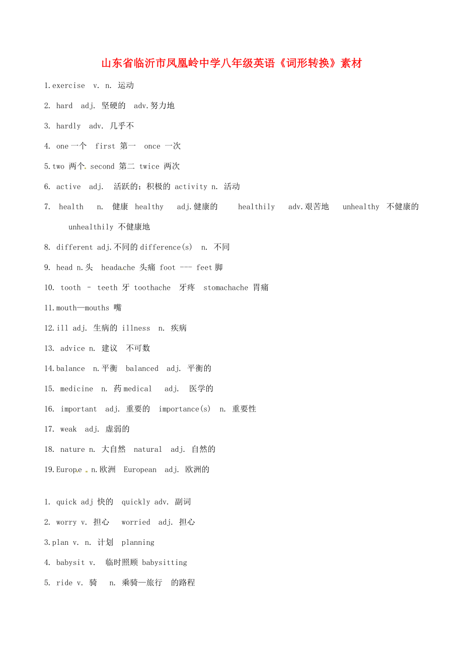 山东省临沂市凤凰岭八年级英语《词形转换》素材.doc_第1页