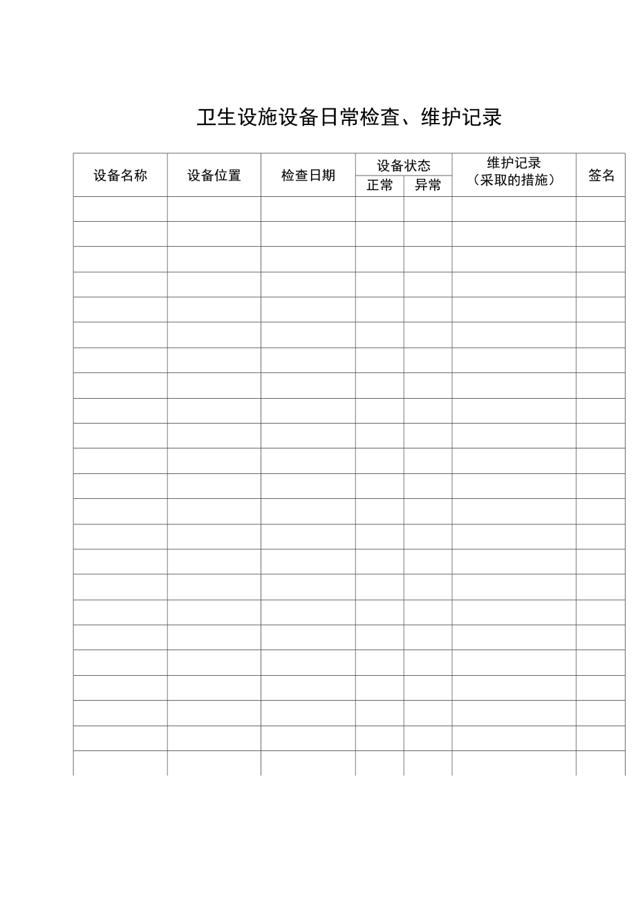 卫生设施设备日常检查、维护记录之欧阳与创编.doc_第1页