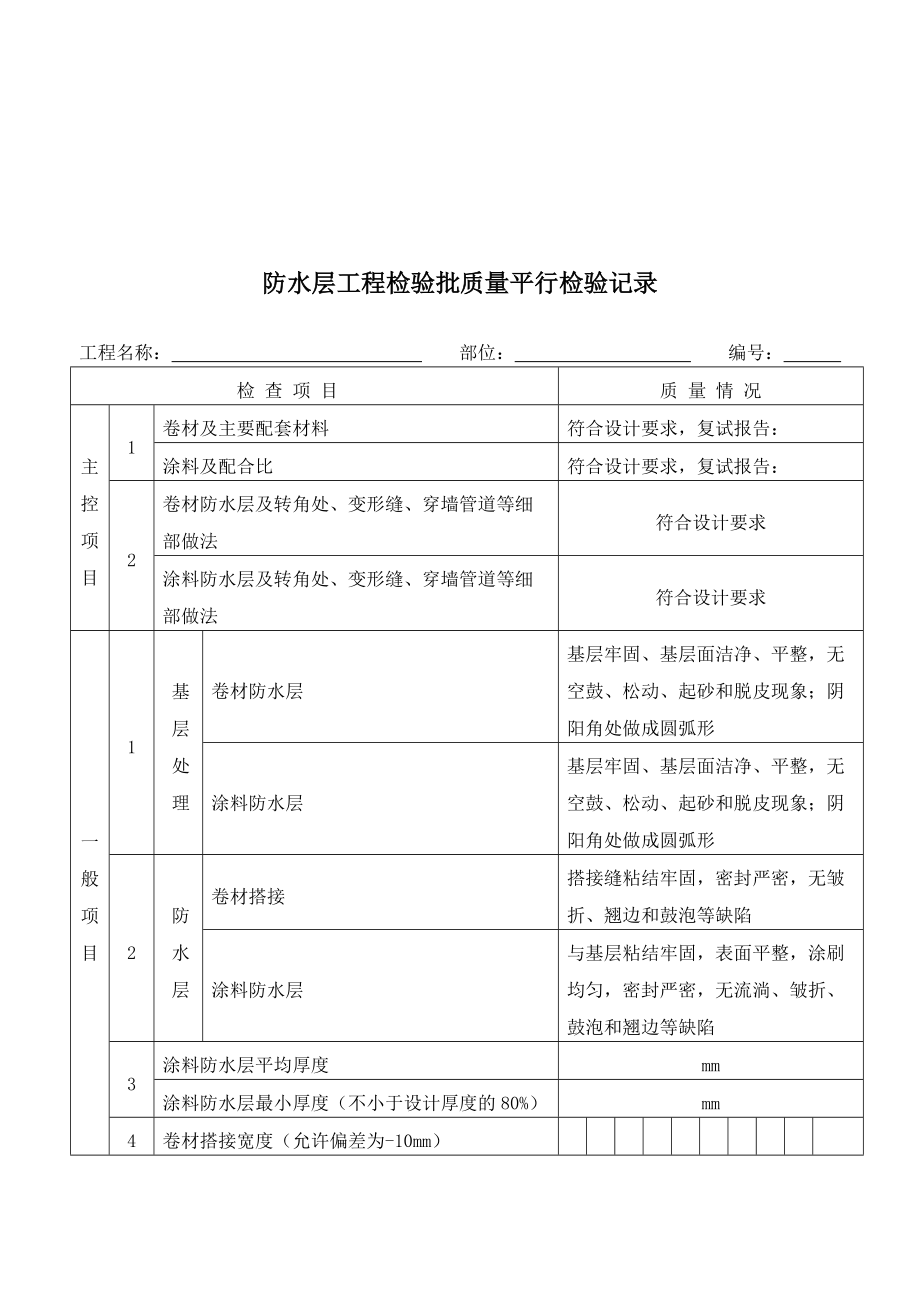 工程检验批质量平行检验记录表.docx_第1页