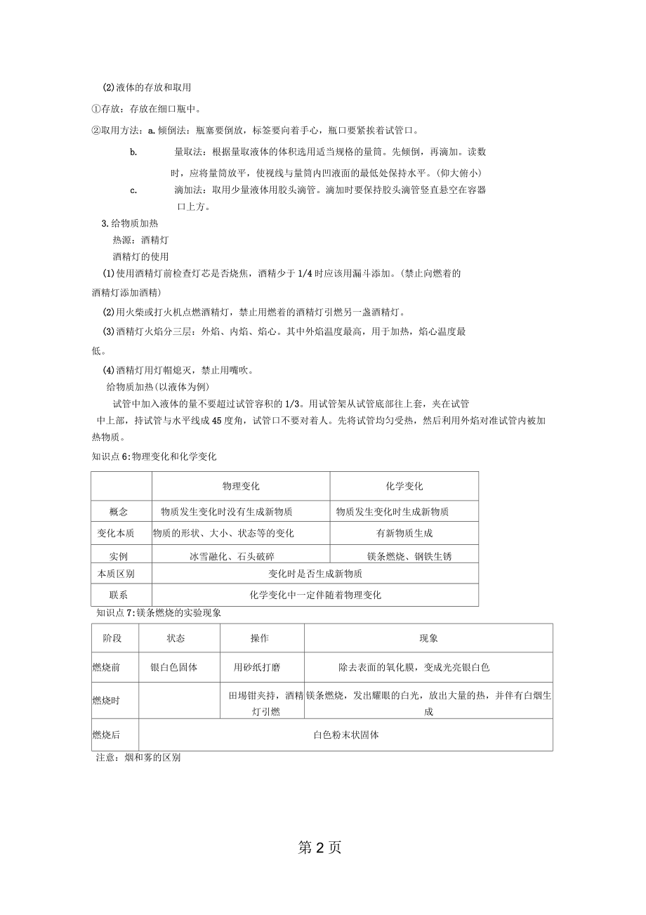 人教版九年级上册化学第一单元走进化学世界讲义.docx_第2页