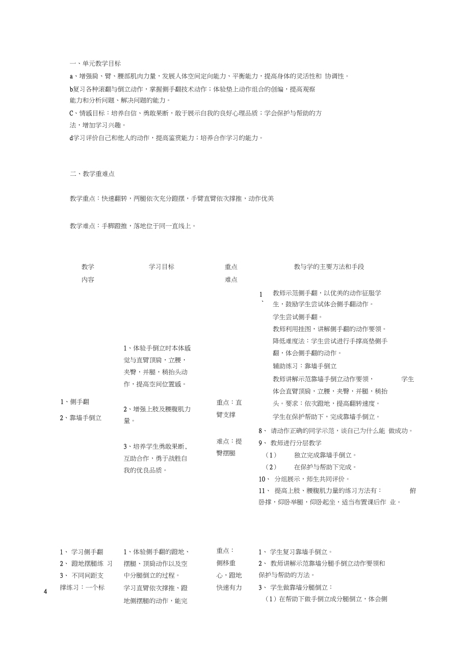 侧手翻单元教学计划.docx_第1页