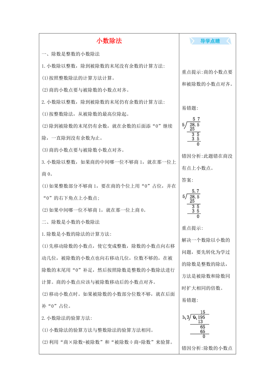 五年级数学上册 1 小数除法知识清单素材 北师大版 素材.docx_第1页