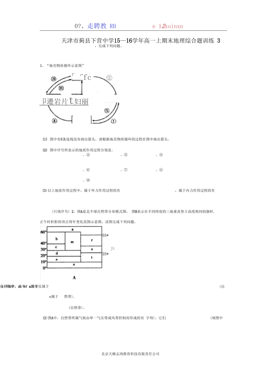 天津市蓟县下营中学15—16学年高一上期末地理综合题训练3(答案)$627091.docx_第1页