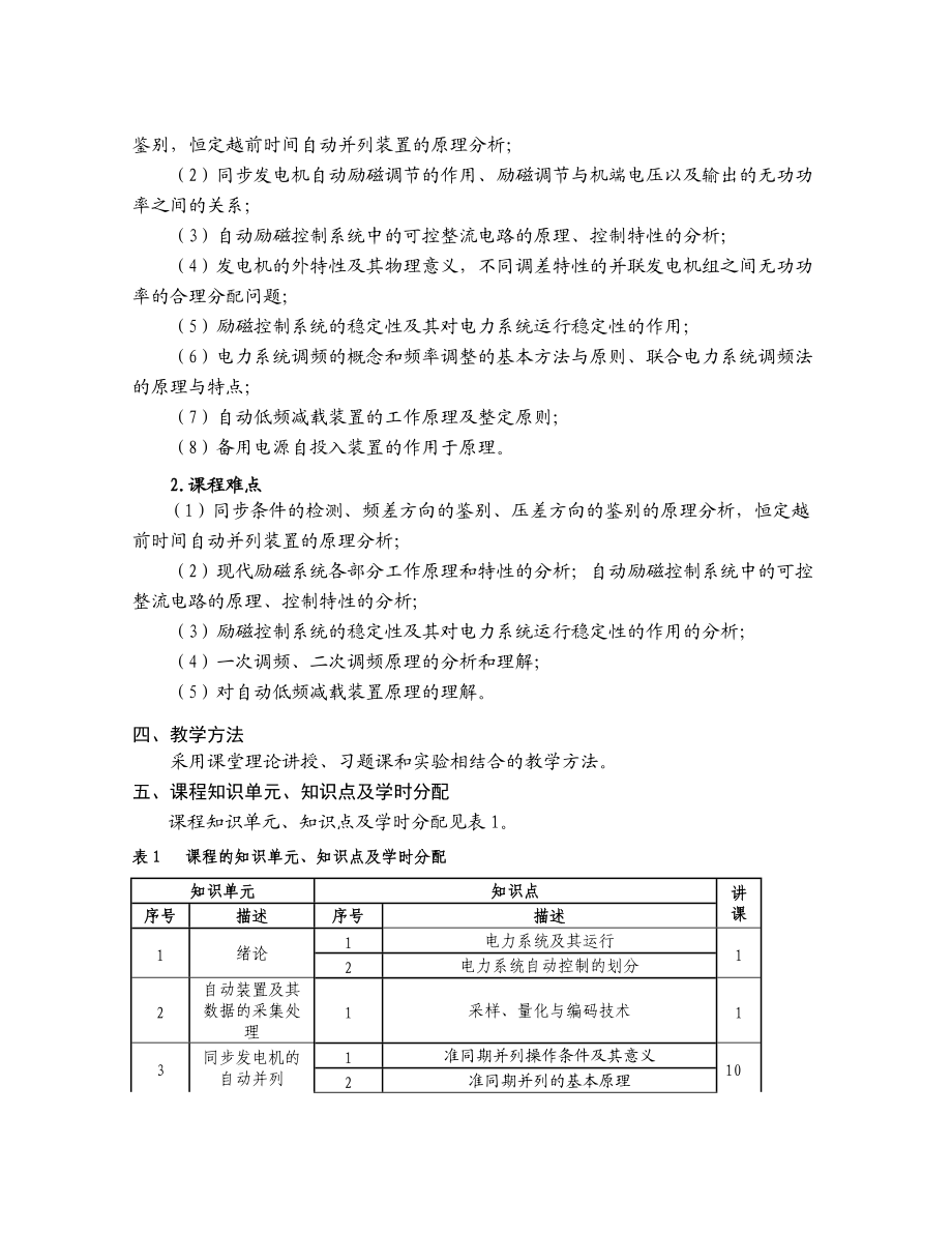 《电力系统自动控制技术》课程教学大纲.doc_第2页