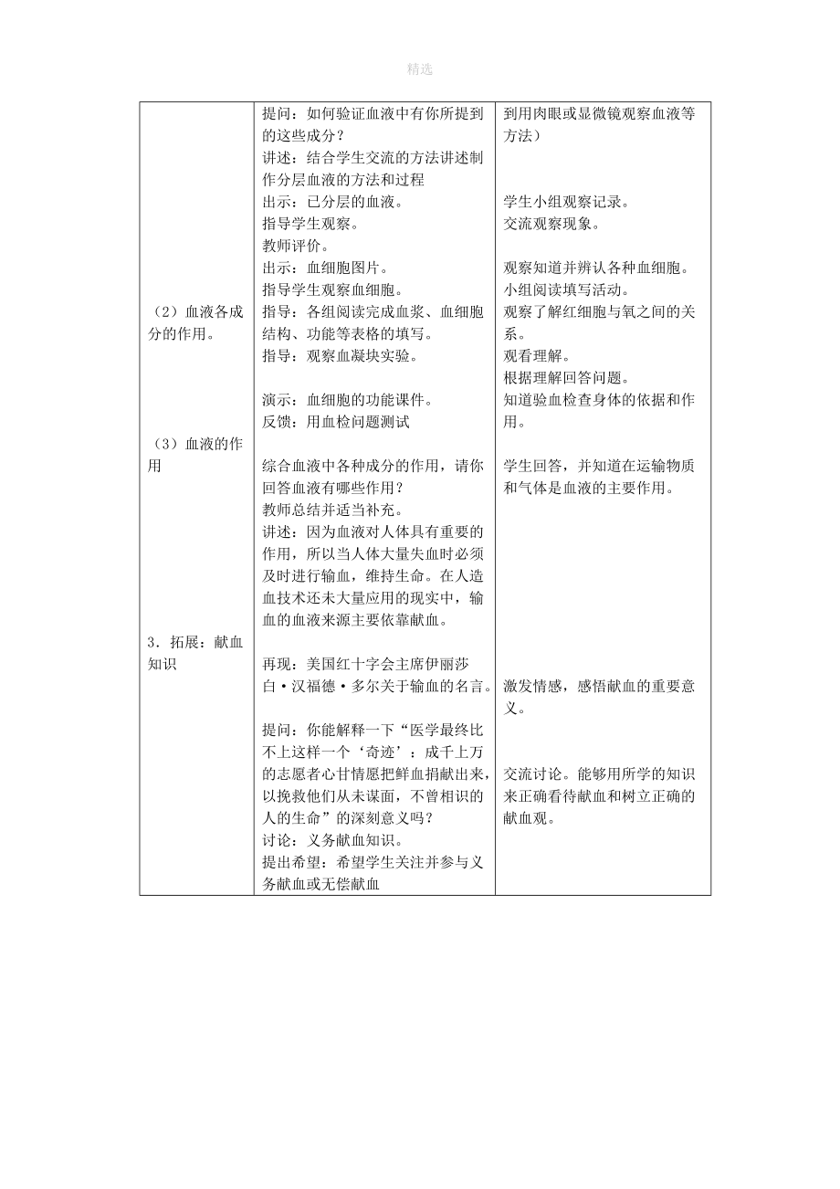 七年级科学上册第10章健康的身体10.2营养与健康营养物质的运输（血液的成分和作用）教案设计牛津上海版.doc_第2页