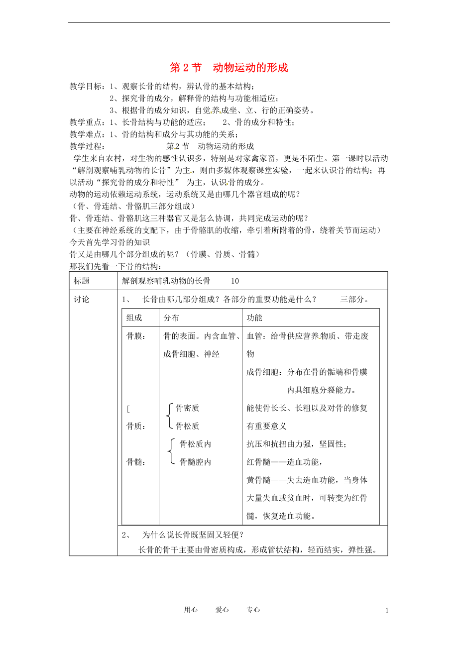 八年级生物上册 第15章第2节 动物运动的形成教案 北师大版.doc_第1页