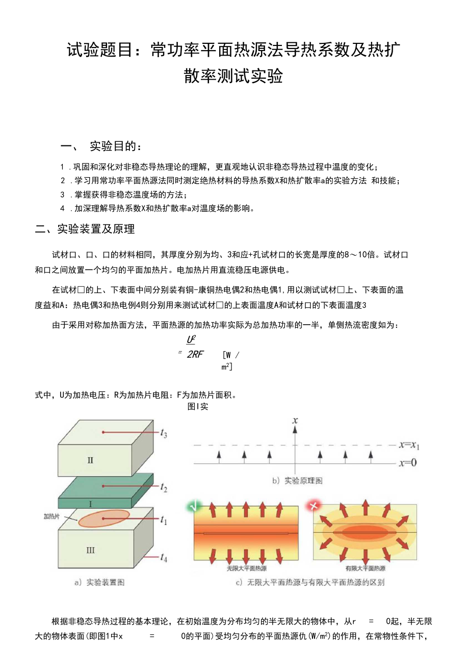 常功率平面热源法测定绝热材料的导热系数实验报告.docx_第1页