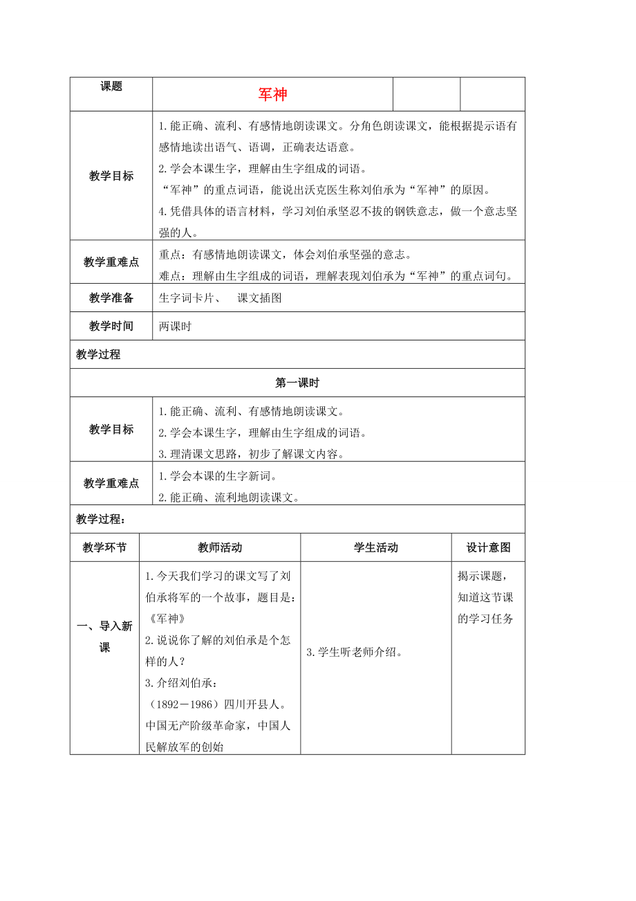 五年级语文上册 军神 1教案 北京版 教案.doc_第1页