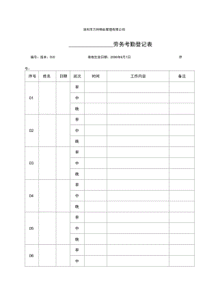 劳务考勤登记表格.doc