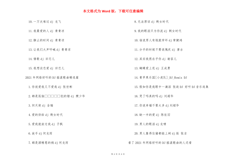 [2021年网络好听的DJ摇滚歌曲有哪些] 2021比较火的摇滚歌曲.docx_第2页